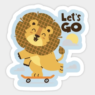 Cute lion playing skateboard Sticker